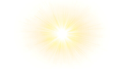 A golden light emanates from a sun-like core, featuring an intense white center and soft golden rays. It creates a motion blur and radial glow against a pure white background, reminiscent of an ethere