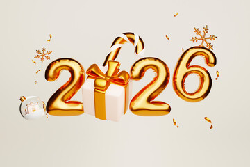 Happy New Year 2026. 3D rendering.