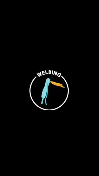 Welding Animated Icon Badge &ndash; White Outline, Transparent (Alpha) BKG, (Vertical 4K)