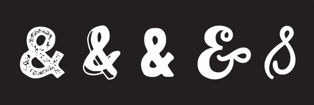 Set of elegant ampersand symbols. And sign collection. Custom hand drawn ampersand icon for invitations and letters.