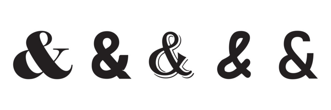 Set of elegant ampersand symbols. And sign collection. Custom hand drawn ampersand icon for invitations and letters.