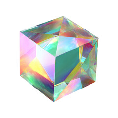 Colorful Iridescent Geometric Cube. Abstract Art And Modern Design. Isolated On Transparent Background