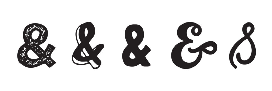 Ampersand symbols and sign collection. Custom hand drawn ampersand icon for invitations and letters in eps 10.
