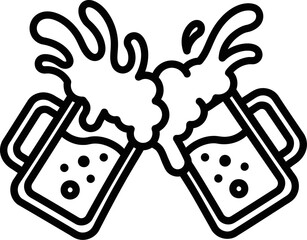 Splashing beer mugs clinking with bubbles and foam for dynamic celebration toast vector icon of two glass mugs with spilling beverage for brewery party and social gathering design