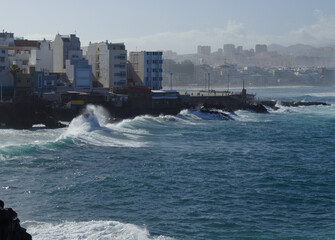 Storm at Las Canteras beach in Las Palmas de Gran Canaria, La Puntilla &aacute;rea at the northern end of the beach