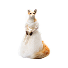 Fox In Wedding Dress. Whimsical Animal-Themed Bridal Concept. Isolated On Transparent Background
