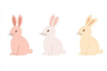 Obraz premium Set of three simple Easter bunny icons with different colors and styles for spring celebration decoration, ideal for cards, crafts, and digital projects