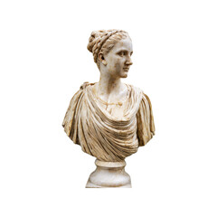 Ancient Roman Marble Bust Of Woman. Classical Art And Historical Sculpture. Isolated On Transparent Background