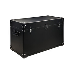 Black Storage Trunk With Metal Accents. Secure And Durable Storage Solution. Isolated On Transparent Background