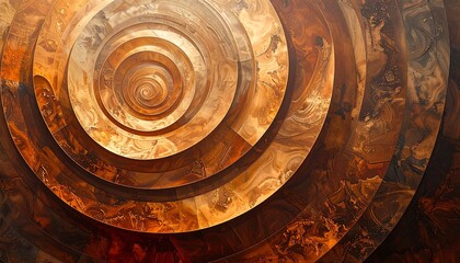 An abstract image featuring concentric, swirling circles with warm brown and orange tones, creating a sense of depth and movement