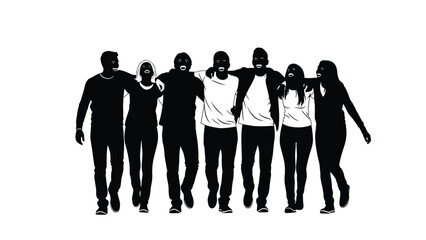 Group of people walking together in silhouette