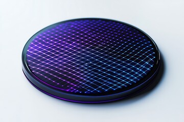 Glowing purple blue grid pattern on round modern technology device