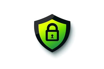 Green shield with black padlock icon for security and protection