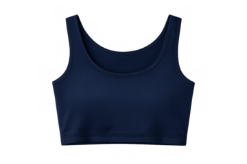 Navy blue sports bra or crop top for activewear, sportswear, and athletic training apparel on transparent background