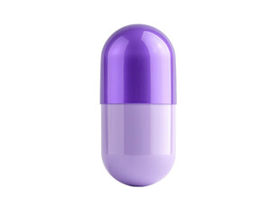 A close-up shot of a capsule-shaped pill with a purple and light purple design on black backdrop