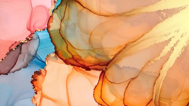 Abstract flowing colors with gold accents create a vibrant and dynamic background.