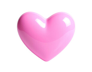 A glossy, three-dimensional pink heart floats against a stark black background. It appears shiny