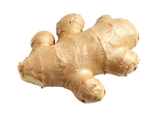 A close-up studio shot showcasing a whole, fresh ginger root against a solid black background