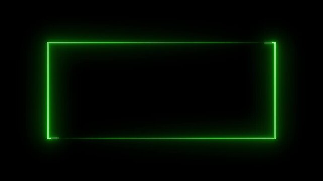 Glowing neon blue color square rectangle picture frame icon animation display neon box footage shape round seamless border retro movement on black background