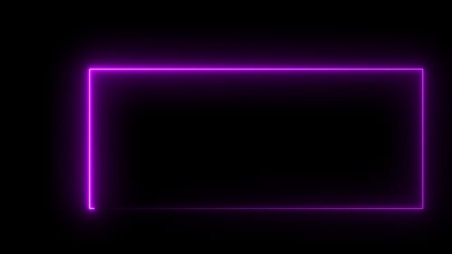 Neon rectangle frame loop animation. rectangular glowing frame with moving line. Square rectangle picture frame with two tone neon color motion graphic on isolated black background