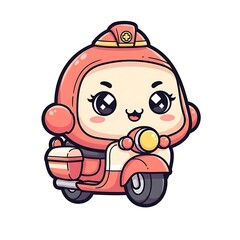 Cute cartoon character riding scooter.