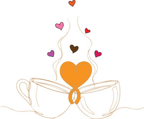 A romantic illustration of a heart shaped steam rising from a cup of coffee