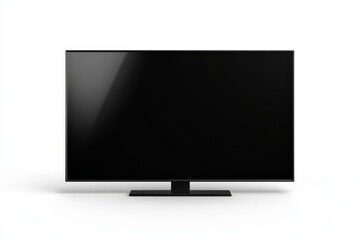 Large modern black television mockup with isolated cutout on white background showing shadow for design presentation or advertising needs
