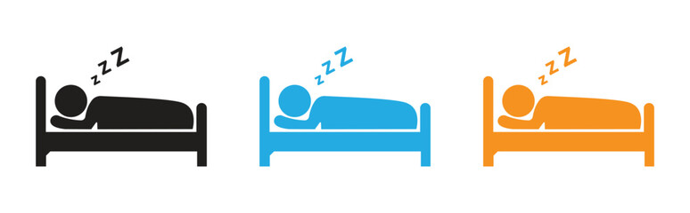 Sleeping Person in Bed Icon Set, Rest and Sleep Symbol Collection