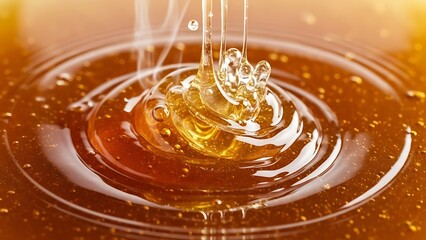 Golden Honey Pouring in Slow Motion