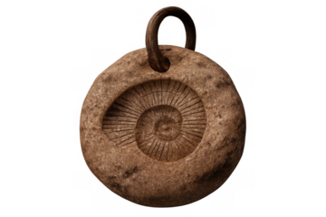 Ammonite fossil pendant representing ancient history, geology, and primeval nature, transparent background