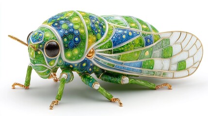 green grasshopper on white background