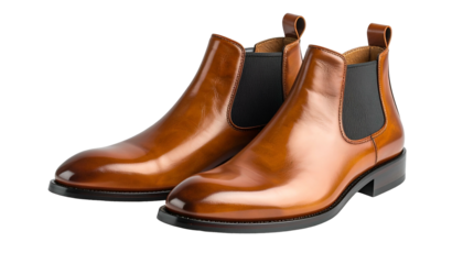 Polished, elegant Chelsea boots in rich brown leather, showcasing a sleek design with elastic side panels