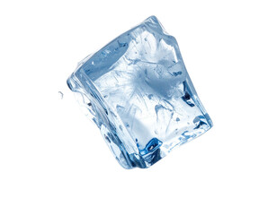 Isolated ice cube with transparent, cool, geometric angles