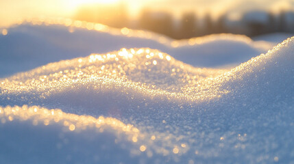 Snowy drift with a gentle shine, soft curves, and delicate texture, creating a serene winter scene with sparkling highlights and peaceful natural ambiance.
