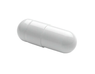 A close-up shot of a white capsule against a stark, black background, revealing its smooth shape