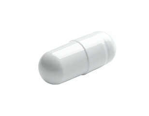 Isolated shot of a white capsule. Pharmaceutical medication, capsule, soft-gel appearance