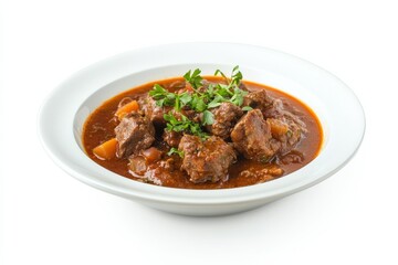 Zimbabwean sadza served with beef stew on a clean white plate, showcasing food preparation and presentation in a simple style