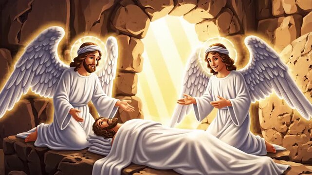 Angelic Presence at the Tomb: A Depiction of Serenity and Divine Intervention with Angels