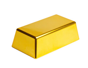 A gleaming gold bar, rectangular and shiny, isolated against a solid black background