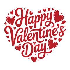 The image is a digital graphic with a heart-shaped layout consisting of red text and a heart illustration on a white background. The text 'Happy Valentine's Day' is written in cursive font.