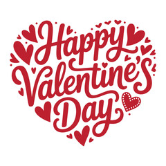 The image is a digital graphic with a heart-shaped layout consisting of red text and a heart illustration on a white background. The text 'Happy Valentine's Day' is written in cursive font.