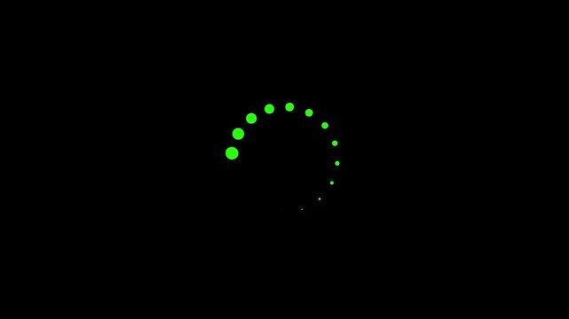 A simple loading indicator made of green dots on a black background