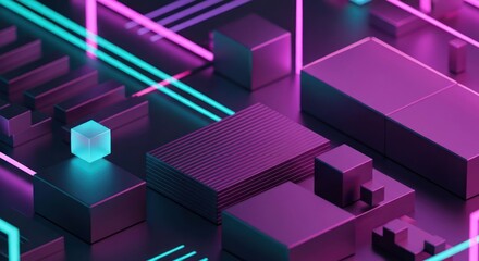 Abstract dark geometric neon shapes