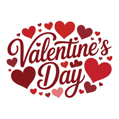 Image is a digital graphic featuring a Valentine's Day theme. The central focus is the phrase 'Valentine's Day' written in a dark red in a bold, cursive font.