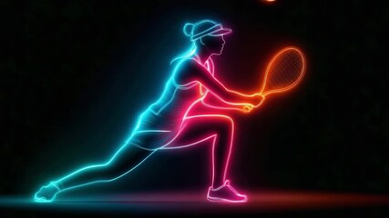 Neon hybrid illumination in a Padel athlete-ready attitude. The idea of landing page divisions and product pages for sports brands - Powered by Adobe