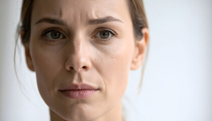 Sad tired young woman close up profile portrait with eyes closed