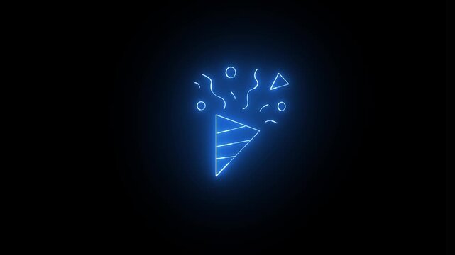 ofvs413 OutlineFilledVectorSign ofvs - confetti popper blue neon glowing  icon . isolated transparent . black outline and filled version .
