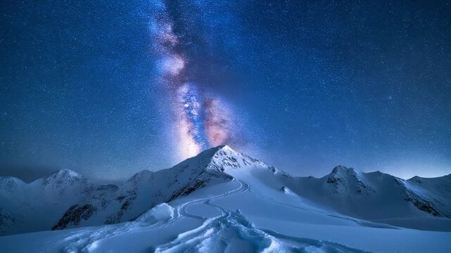 Milky Way Galaxy Over Mountain Peaks Night Sky Cinematic AI Video 4KHD