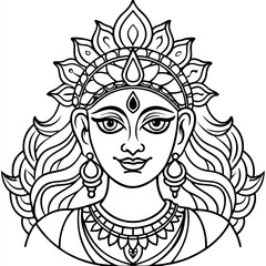 Divine Goddess Line Art Portrait for Coloring Art & Illustration