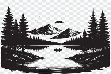 Peaceful Mountain Lake Silhouette Scenic View